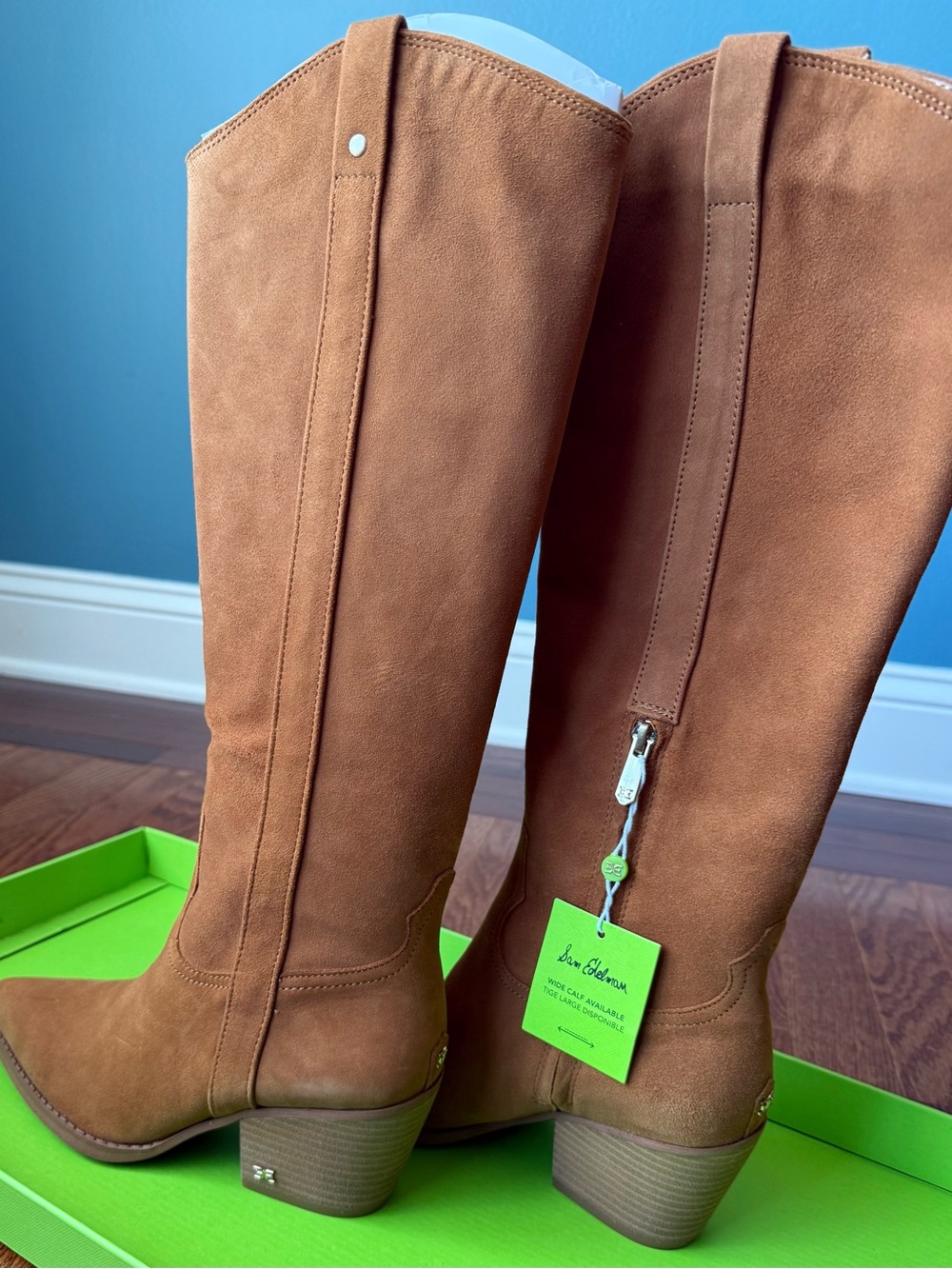 Sam Edelman Tall Suede Riding Boots in Cognac Brown